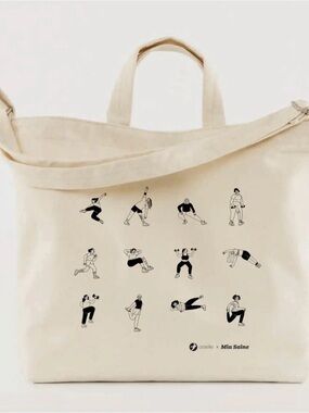 oiselle Cream Canvas Tote with Black Workout Illustration